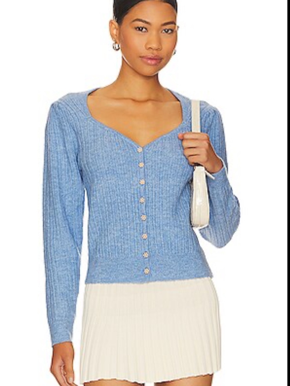 Heartloom Ribbed Sweetheart Cardigan in Light Blue